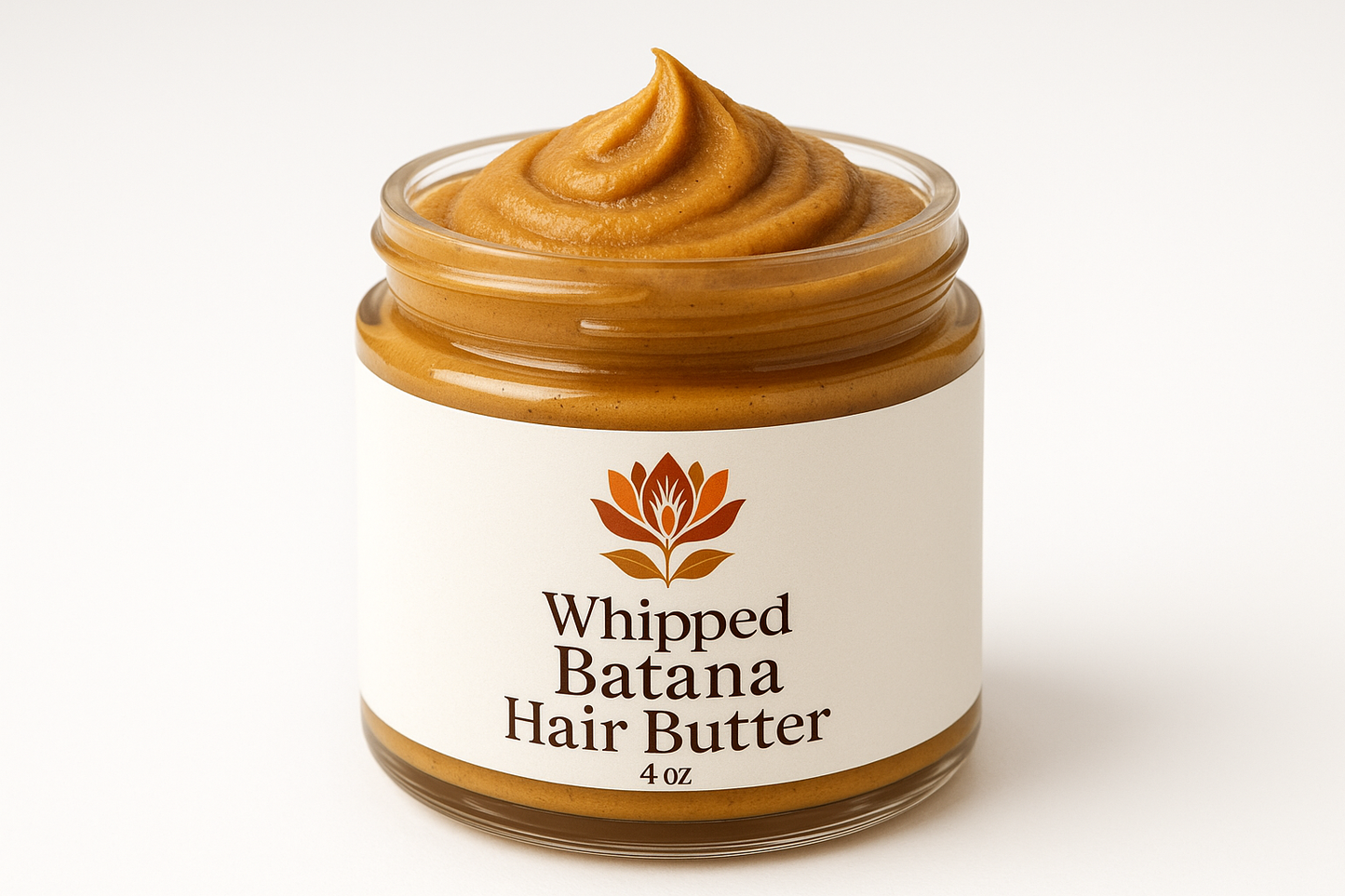 Please create a4oz clear jar of Whipped Batana Hair Butter Please put the african flower logo on the label