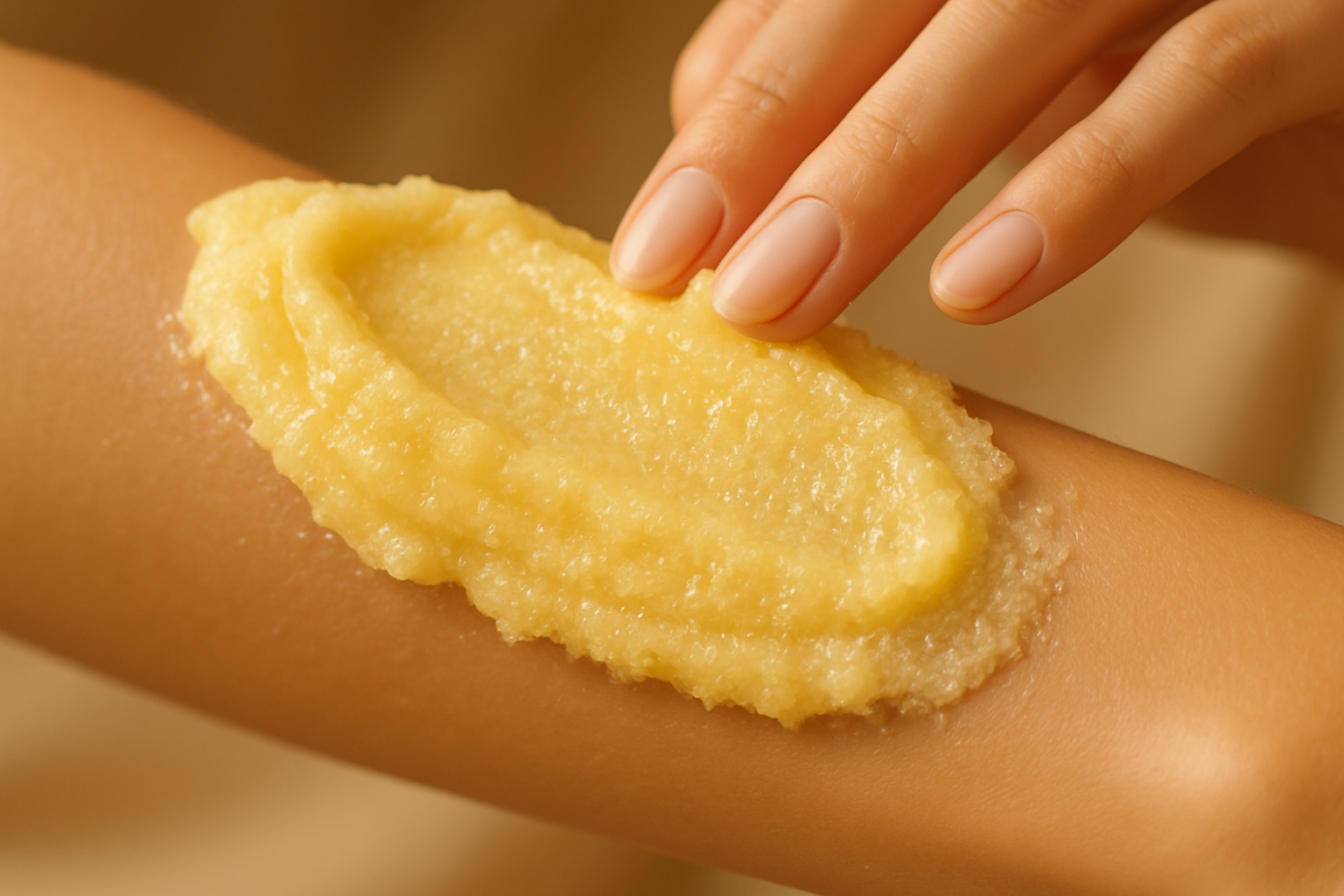 please creaye a reamy yellow sugar scrub swipe on woman
